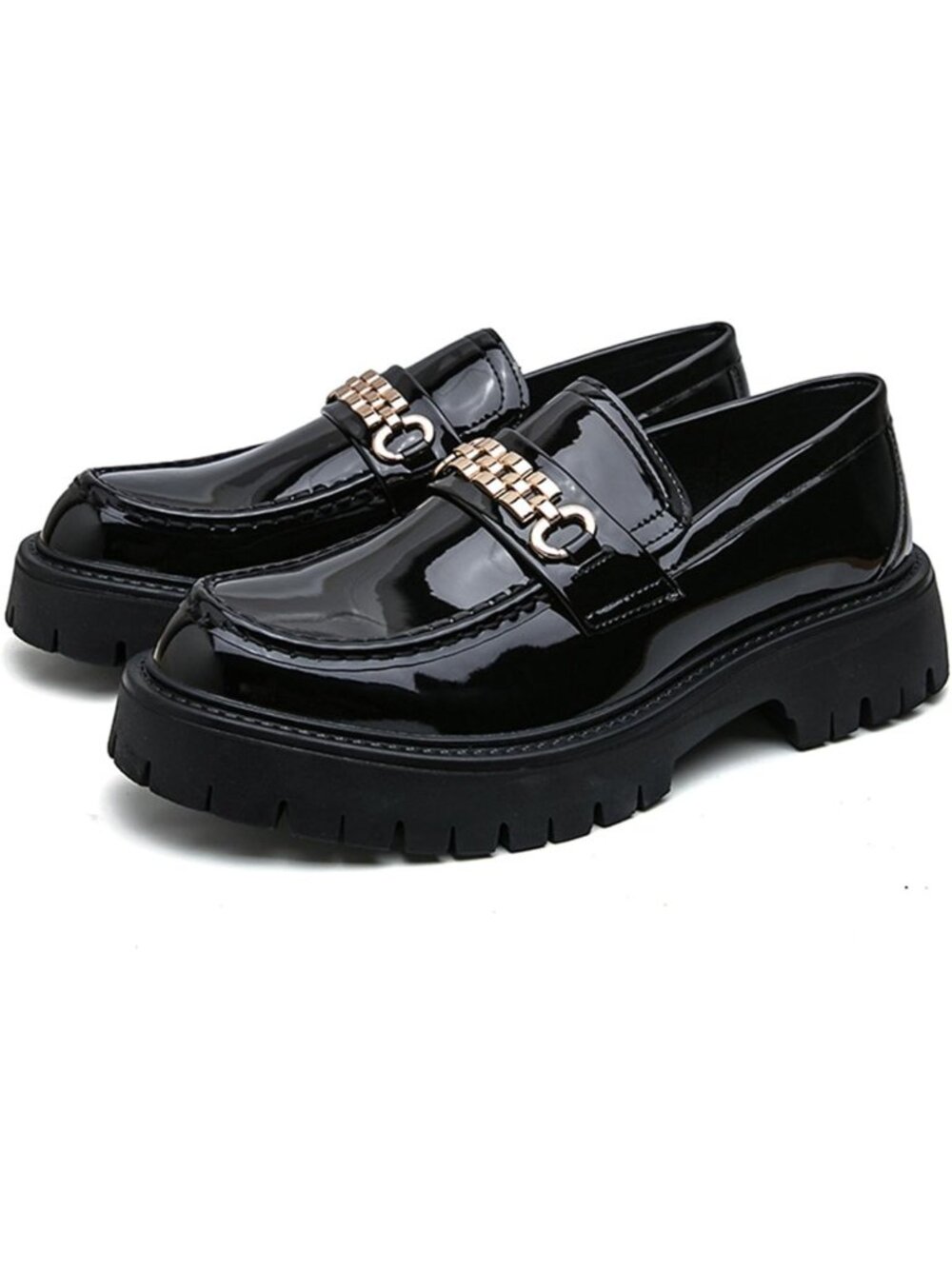Stylish Men's Patent Leather Platform Loafers - Slip-On, Non-Slip, Casual Dress